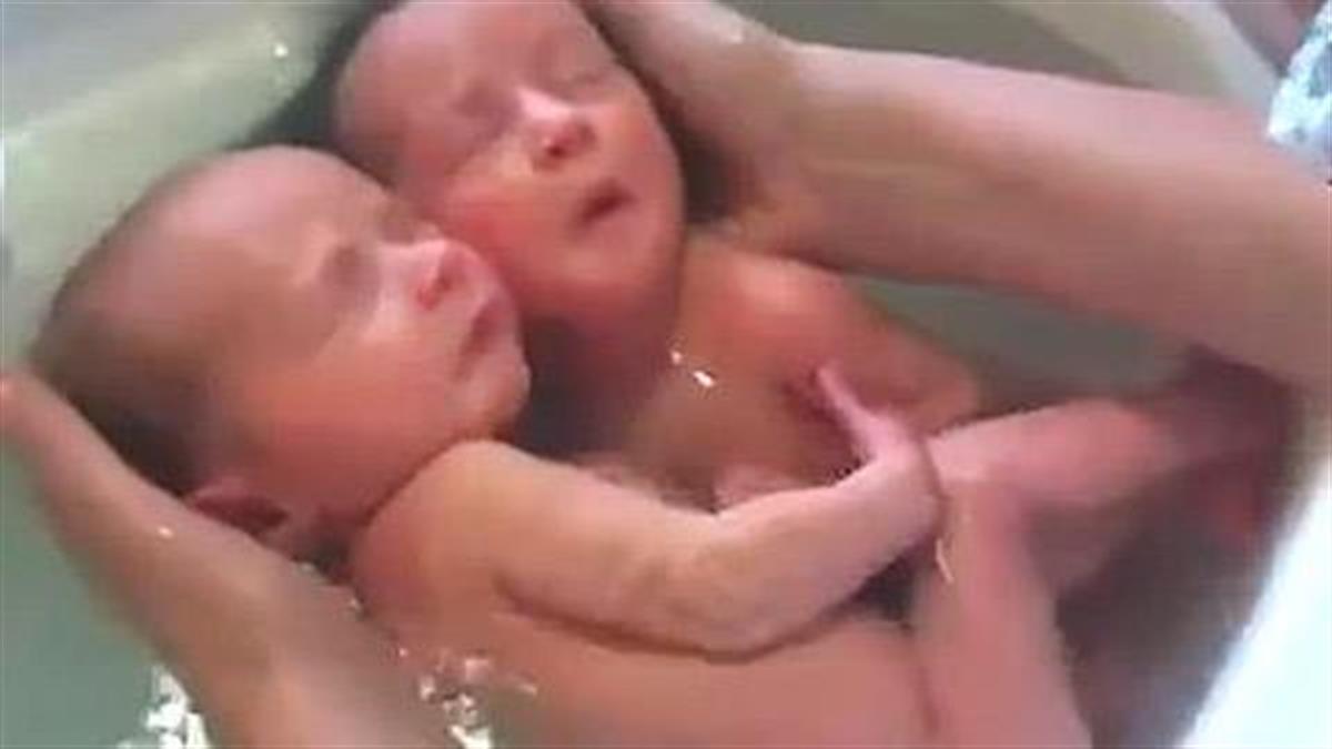 Απόλυτη αγάπη: Δείτε στο βίντεο δίδυμα νεογέννητα να κάνουν μπάνιο αγκαλιασμένα!