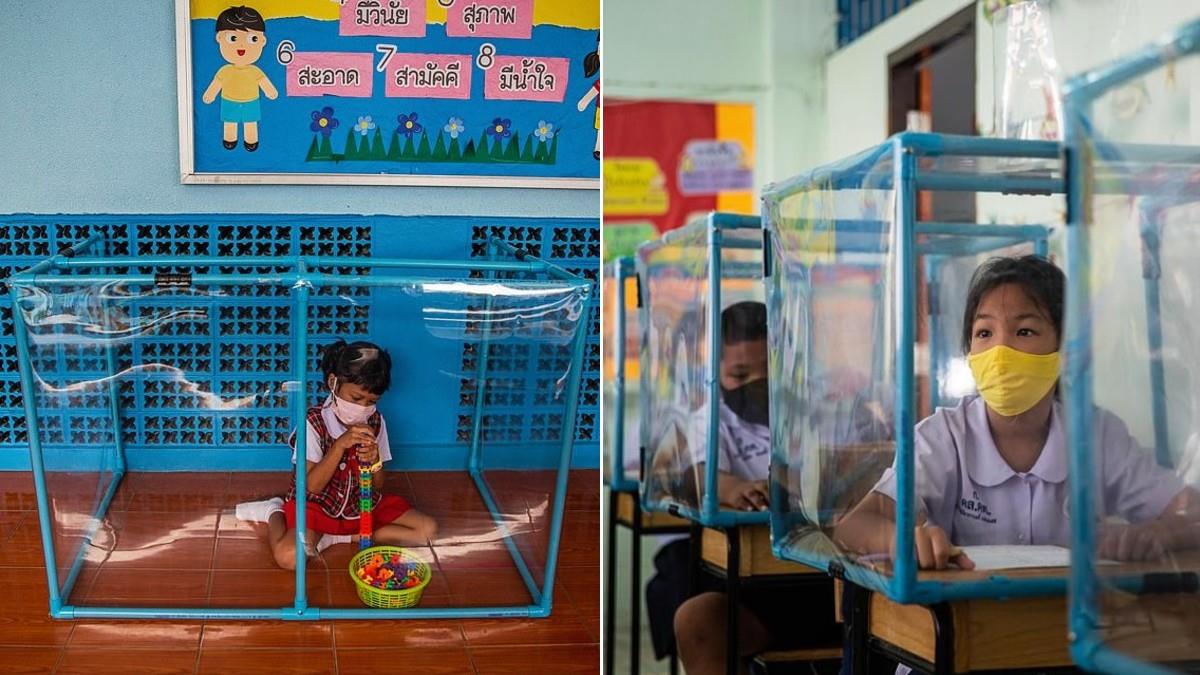Ταϊλάνδη: σε νηπιαγωγεία και σχολεία τα παιδιά παίζουν και κάνουν μάθημα μέσα σε πλαστικά κουτιά!