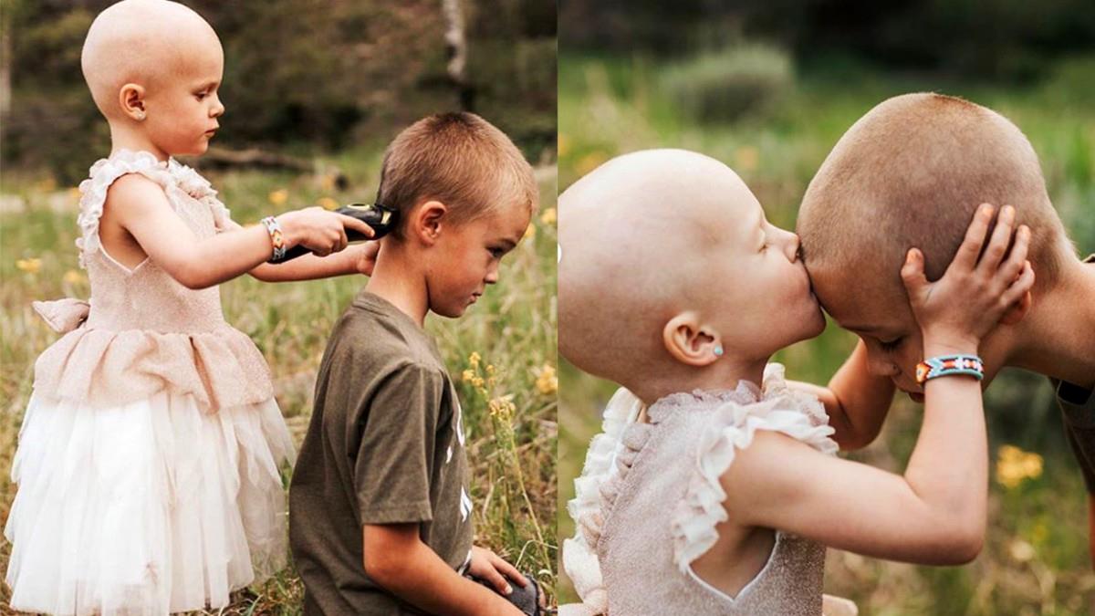 Μεγάλος αδελφός άφησε την 3 ετών καρκινοπαθή αδερφή του να του ξυρίσει το κεφάλι