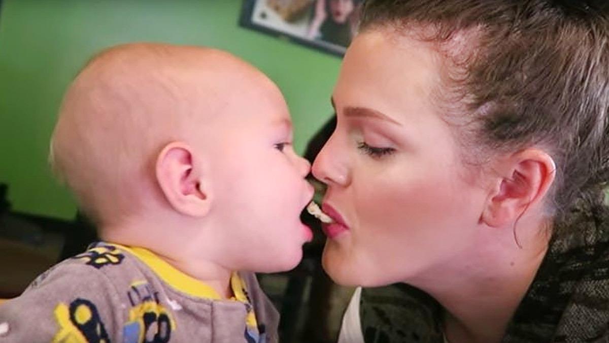 Mom and son tongue kissing