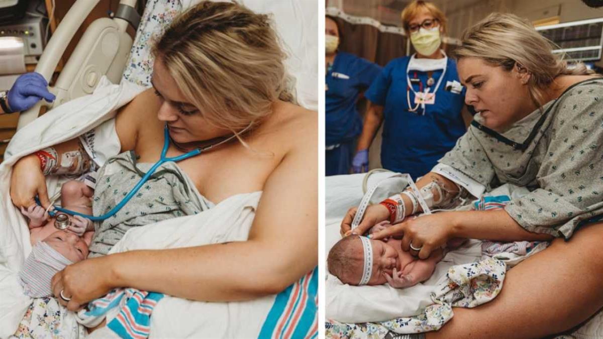 Νοσοκόμα εξετάζει μόνη το μωρό της λίγα λεπτά αφού γέννησε