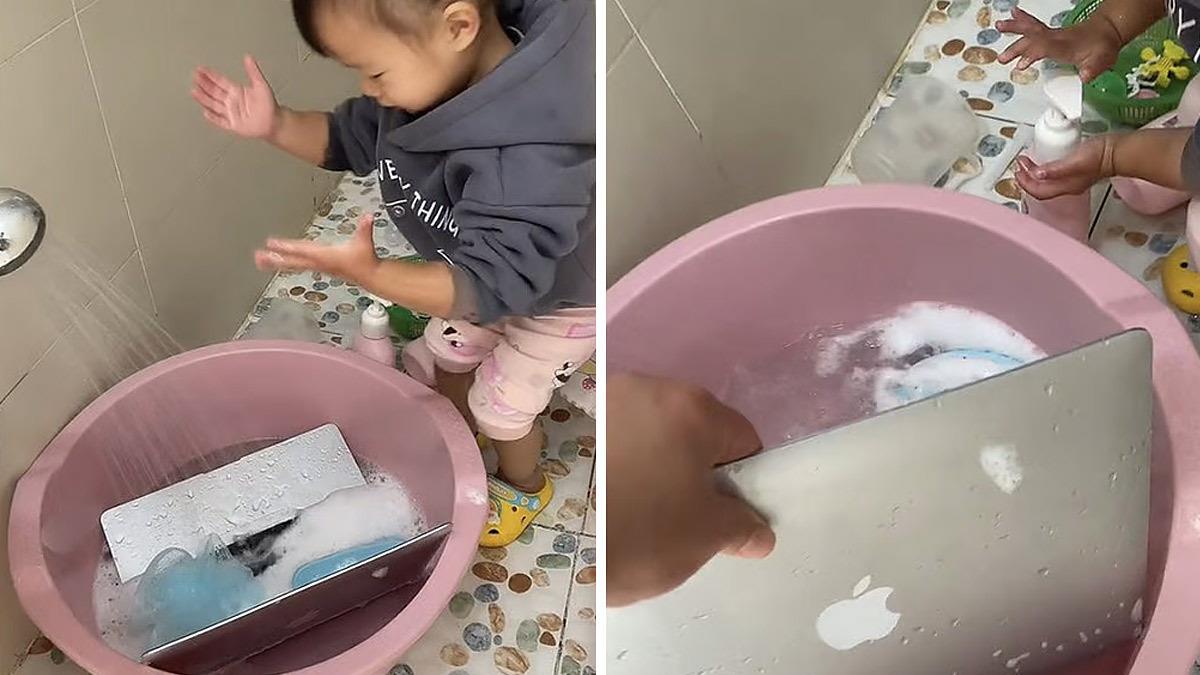 2χρονη έπλυνε το laptop του μπαμπά της σε λεκάνη με νερό για να τον... ευχαριστήσει!