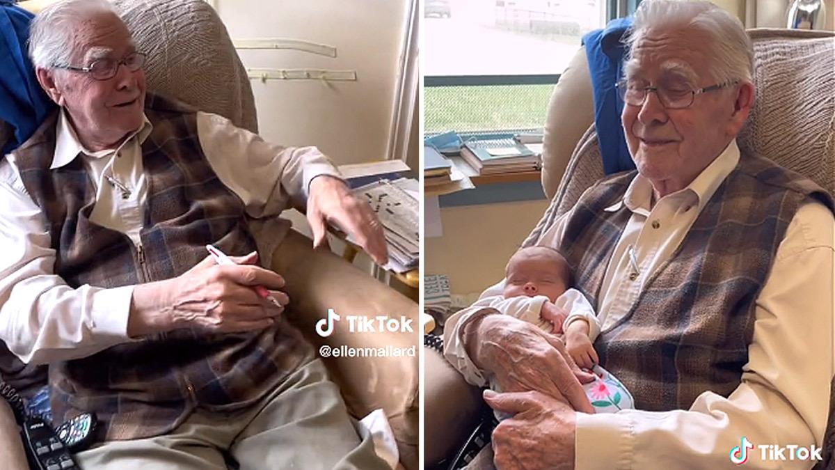 100χρονος παππούλης συναντά τη δισέγγονή του για πρώτη φορά και λιώνει από ευτυχία!