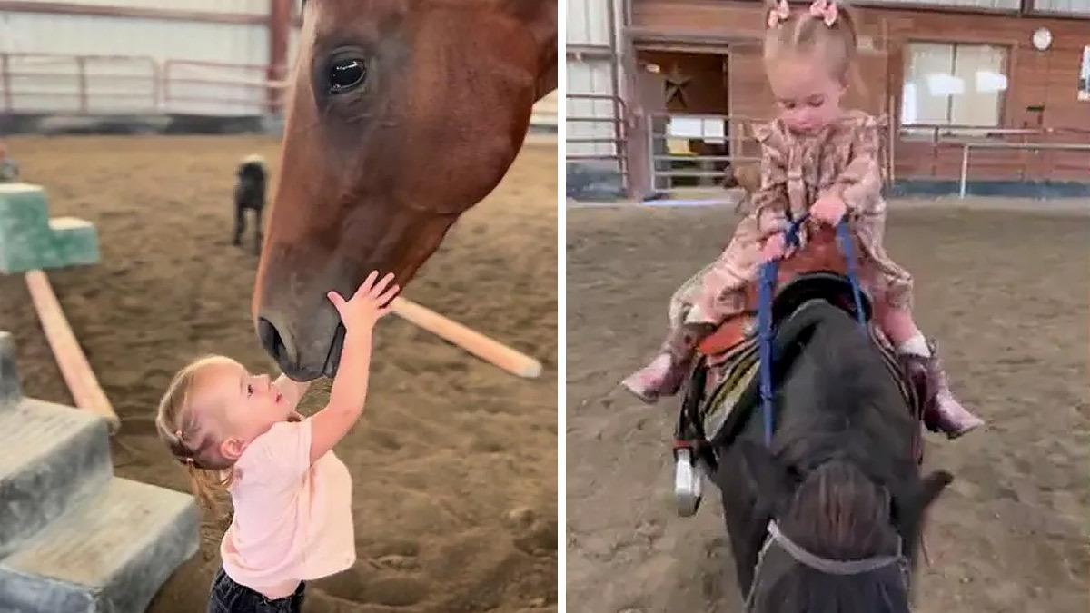 2χρονη φροντίζει άλογα σαν αληθινή αγρότισσα!