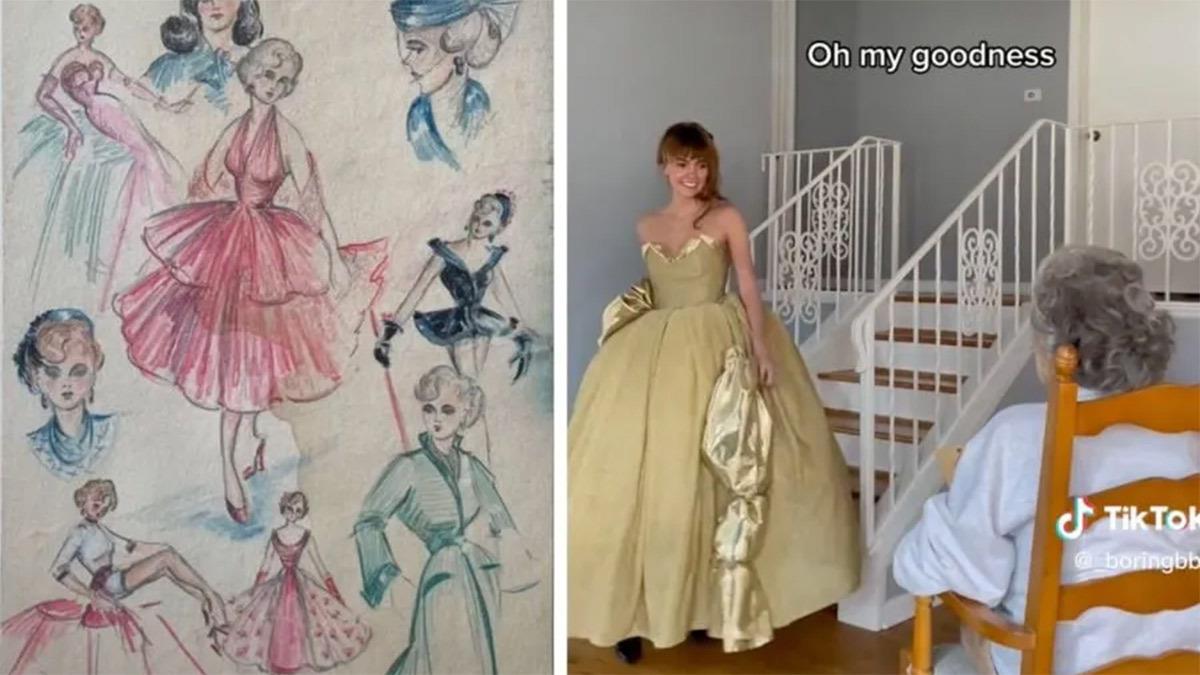 Βρήκε τα παλιά σχέδια ρούχων της γιαγιάς της και τα έραψε για να της κάνει έκπληξη!