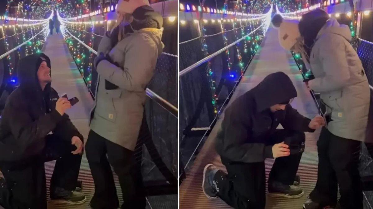 Έκανε πρόταση γάμου πάνω σε γέφυρα και... του έπεσε το μονόπετρο στα χιόνια!