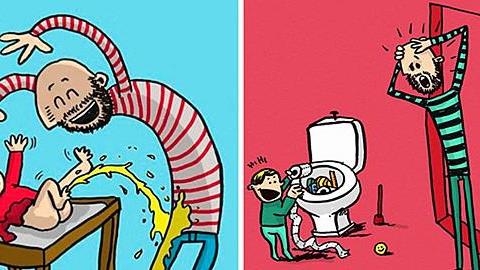 Μπαμπάς που πήρε άδεια πατρότητας κάνει σκίτσα την αστεία καθημερινότητα με τα παιδιά του