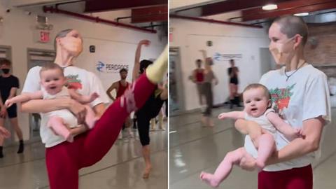Το πιο γλυκό ντουέτο: μαμά μπαλαρίνα κάνει πρόβα με το μωράκι της αγκαλιά!