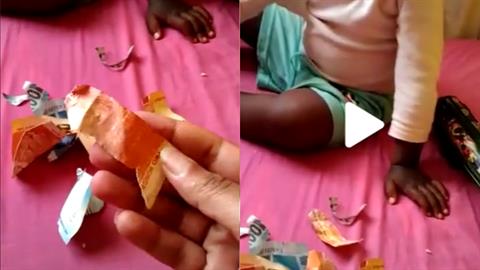 Ζαβολιάρικο νήπιο πήρε στα κρυφά τα λεφτά της μαμάς του και τα... έσκισε!