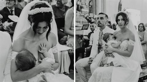 Η πιο τρυφερή εικόνα: νύφη θηλάζει το μωράκι της κατά τη διάρκεια του μυστηρίου