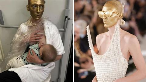 Μοντέλο θηλάζει το νεογέννητο μωρό της αμέσως μετά την εμφάνισή της στην πασαρέλα