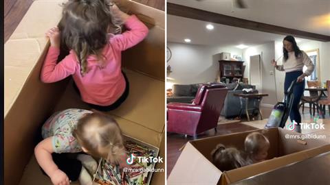 Μαμά βρήκε έναν πανέξυπνο τρόπο για να κάνει δουλειές στο σπίτι... ανενόχλητη!