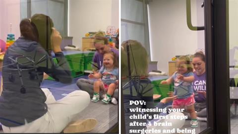 Νηπιάκι με σύνδρομο Down περπατάει για 1η φορά, μετά από 4 χειρουργεία στον εγκέφαλο