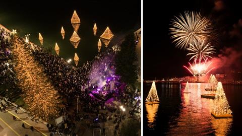 Εντυπωσιακά Χριστούγεννα στη Χαλκιδική: γιορτινά φώτα καθρεπτίζονται στα νερά της